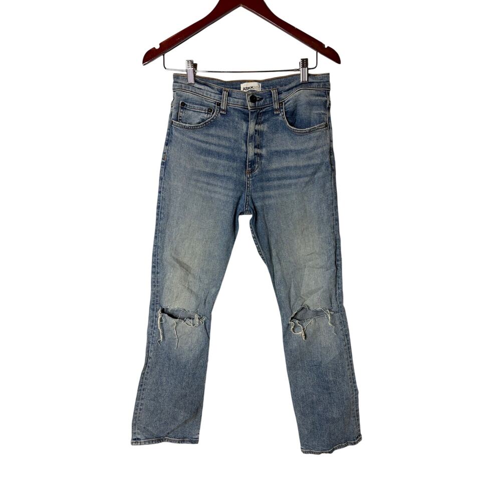 Askk NY the Montauk Blue ripped knees flared jeans sz 28